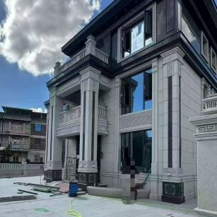 北海 别墅干挂，芝麻白与芝麻黑完美配合